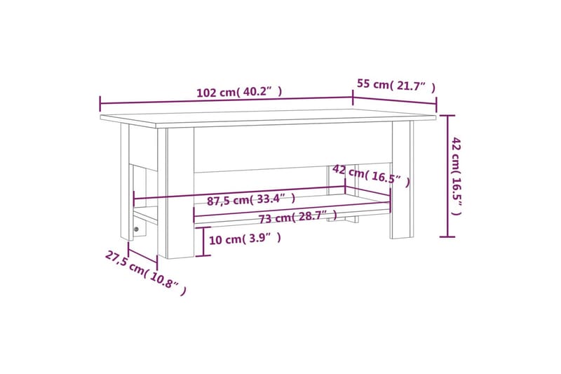 sofabord 102x55x42 cm spånplade betongrå - Grå - Sofabord