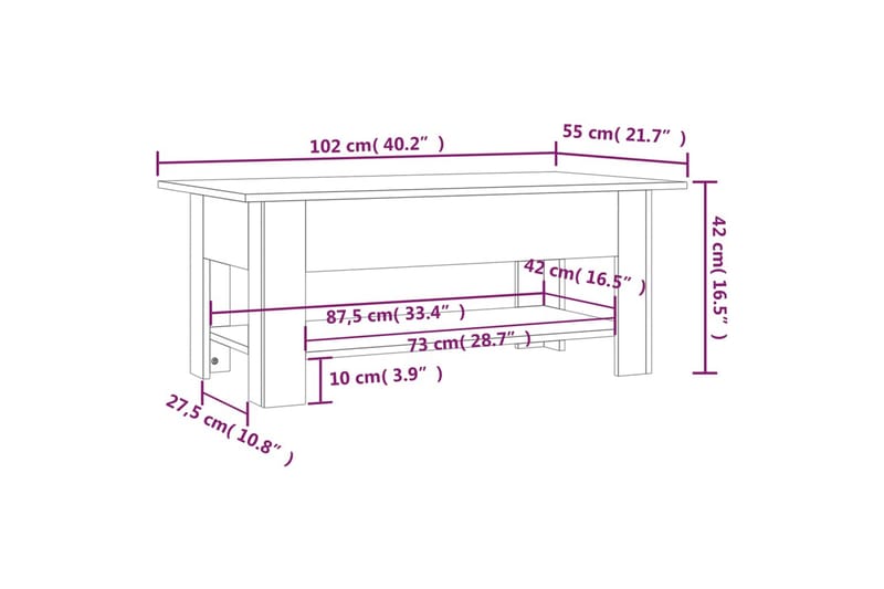 sofabord 102x55x42 cm spånplade grå sonoma-eg - Grå - Sofabord