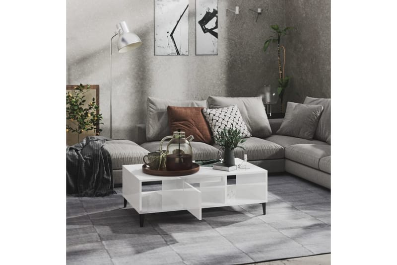 sofabord 103,5x60x35 cm spånplade hvid højglans - Hvid - Sofabord
