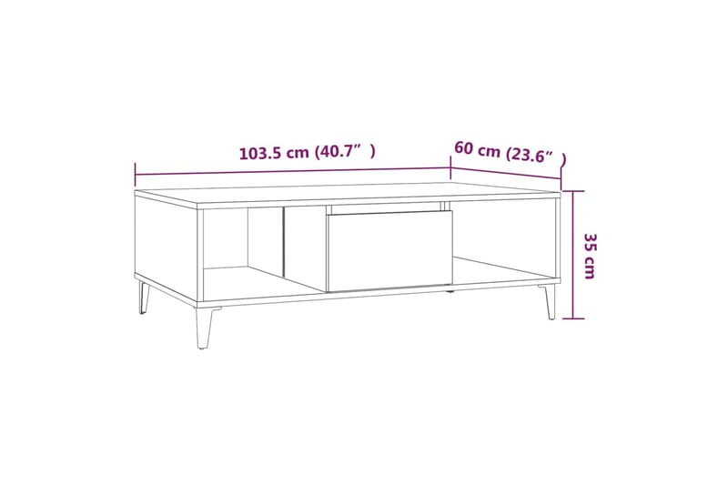 sofabord 103,5x60x35 cm spånplade røget egetræsfarve - Brun - Sofabord