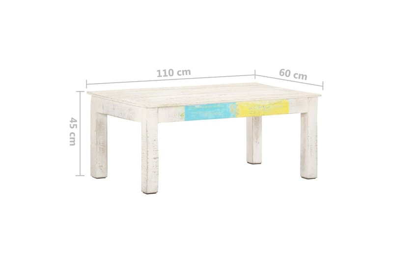 sofabord 110x60x45 cm massivt mangotræ hvid - Hvid - Sofabord