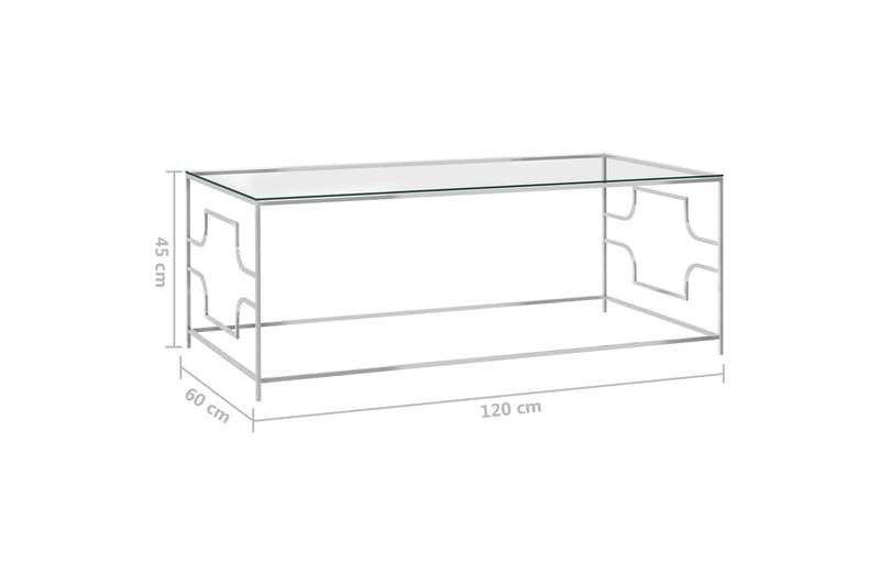Sofabord 120x60x45 cm rustfrit stål og glas sølvfarvet - Sølv - Sofabord