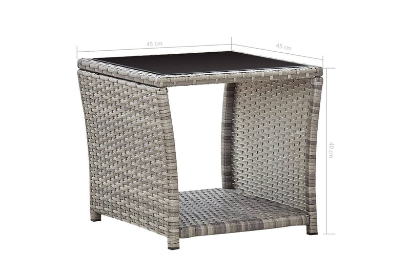 Sofabord 45x45x40 cm Polyrattan Og Glas Grå - Grå - Sofabord