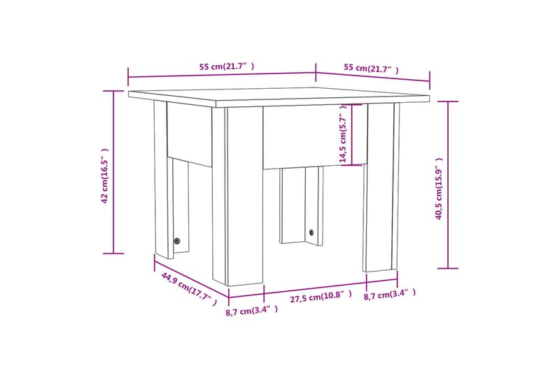 sofabord 55x55x42 cm spånplade sonoma-eg - Brun - Møbler - Borde - Sofabord