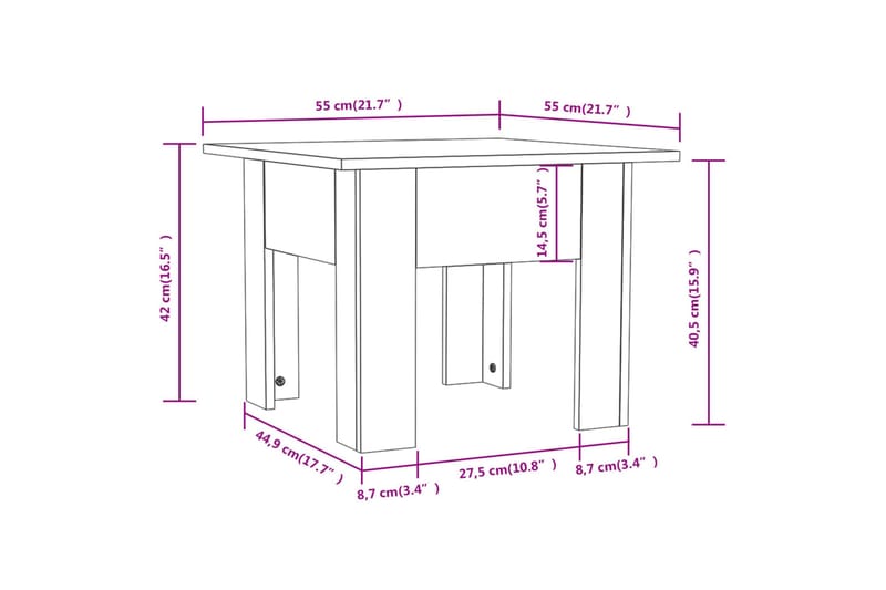 sofabord 55x55x42 cm spånplade sort - Sort - Sofabord