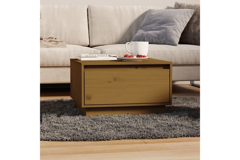 sofabord 55x56x32 cm massivt fyrretræ gyldenbrun - Brun - Møbler - Borde - Sofabord