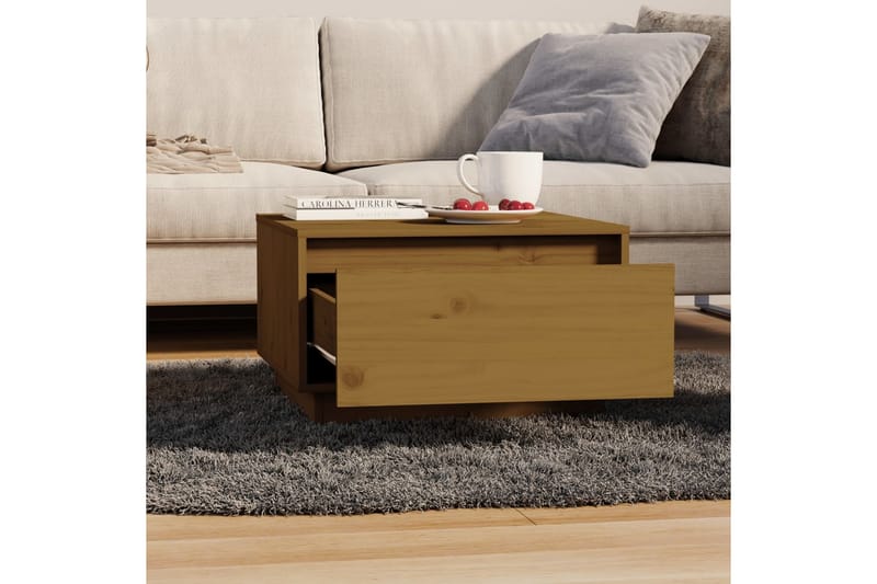 sofabord 55x56x32 cm massivt fyrretræ gyldenbrun - Brun - Møbler - Borde - Sofabord