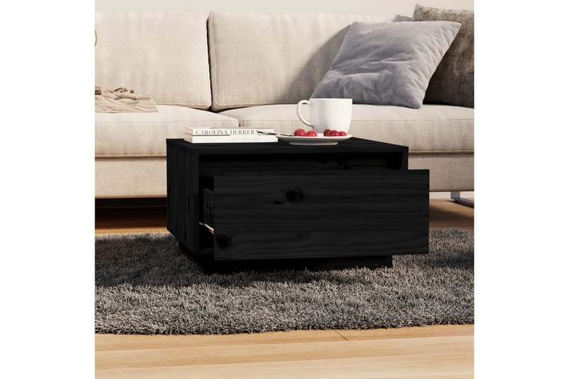 sofabord 55x56x32 cm massivt fyrretræ sort - Sort - Sofabord