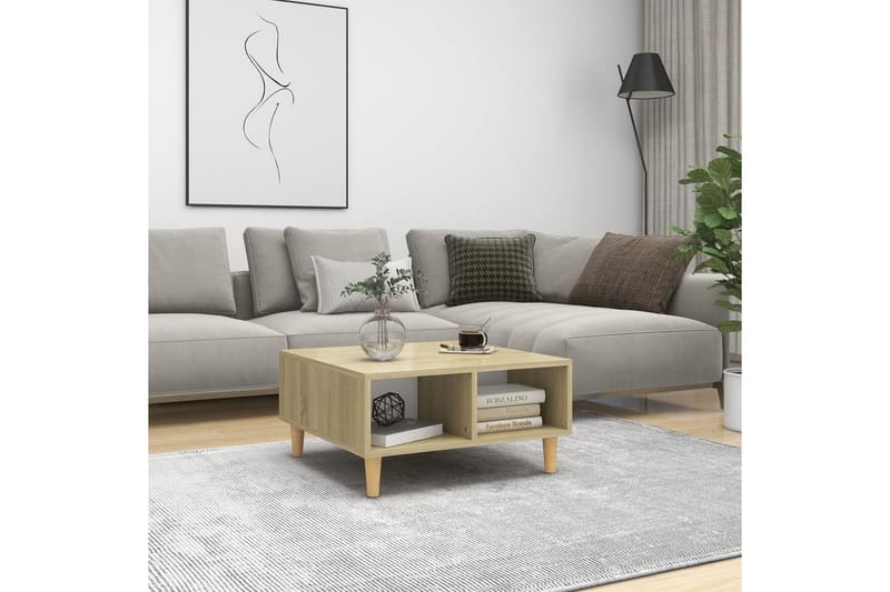 sofabord 60x60x30 cm spånplade hvid og sonoma-eg - Beige - Sofabord