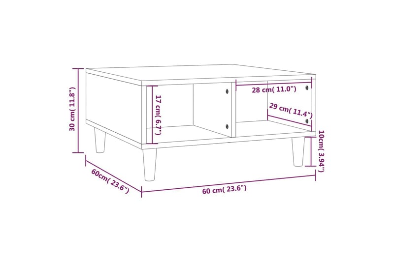 sofabord 60x60x30 cm spånplade røget egetræsfarve - Brun - Sofabord