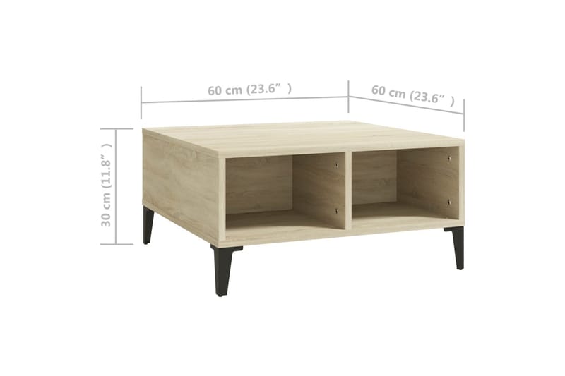 sofabord 60x60x30 cm spånplade sonoma-eg - Brun - Sofabord