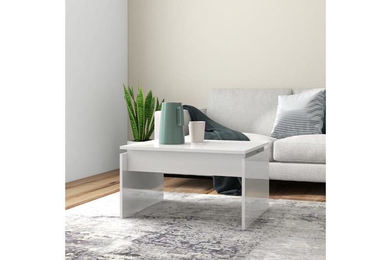 sofabord 68x50x38 cm spånplade hvid højglans - Hvid - Sofabord