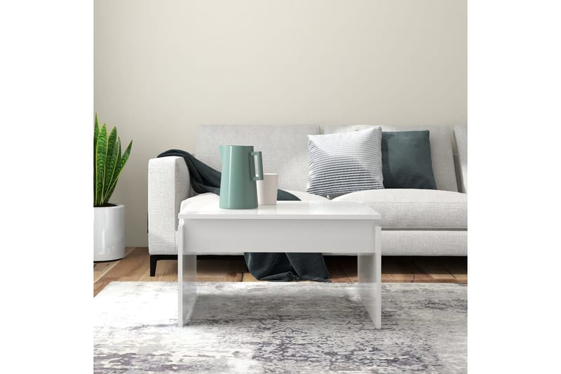 sofabord 68x50x38 cm spånplade hvid højglans - Hvid - Møbler - Borde - Sofabord