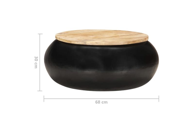 Sofabord 68x68x30 cm massivt mangotræ sort - Sort - Sofabord