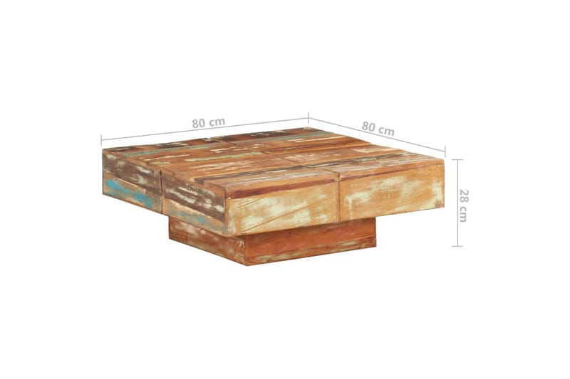sofabord 80x80x28 cm massivt genbrugstræ - Brun - Møbler - Borde - Sofabord