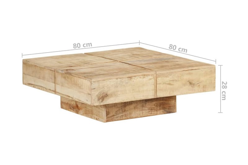 sofabord 80x80x28 cm massivt mangotræ - Brun - Sofabord