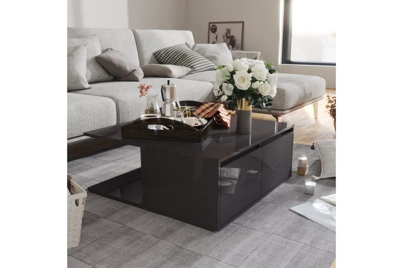 sofabord 80x80x31 cm spånplade grå højglans - Grå - Sofabord
