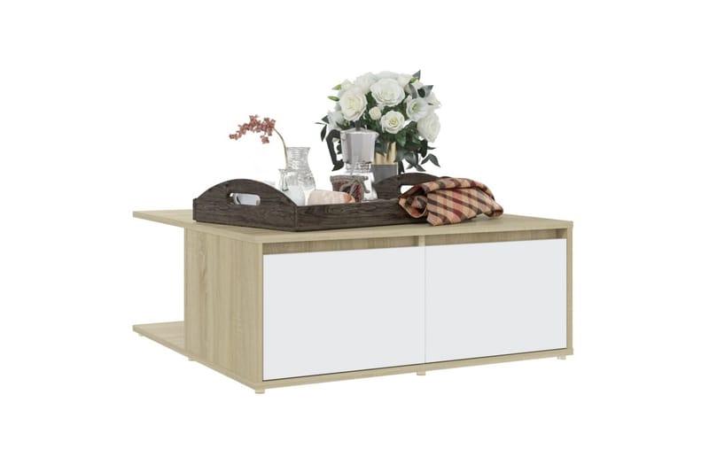 sofabord 80x80x31 cm spånplade hvid og sonoma-eg - Beige - Sofabord