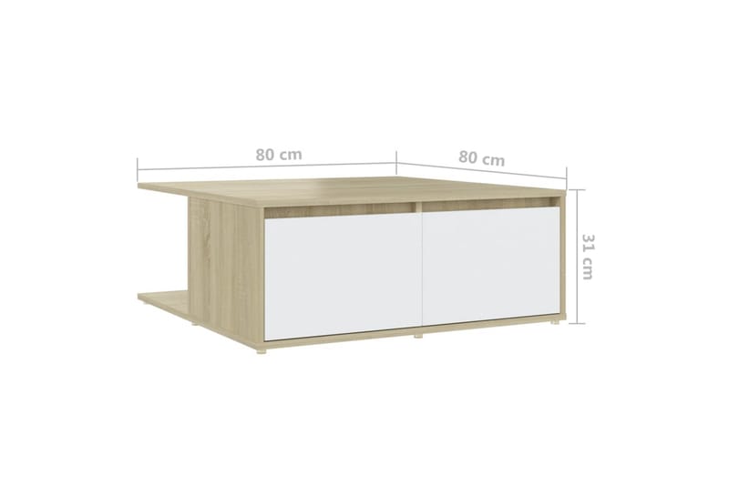 sofabord 80x80x31 cm spånplade hvid og sonoma-eg - Beige - Sofabord