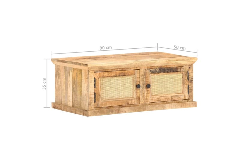 Sofabord 90X50X35 cm Massivt Mangotræ Og Naturlige Rør - Brun - Møbler - Borde - Sofabord
