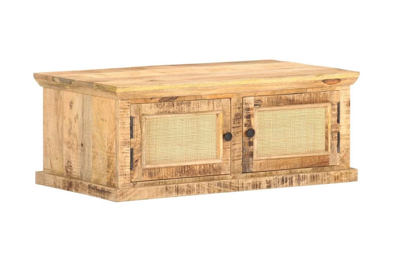 Sofabord 90X50X35 cm Massivt Mangotræ Og Naturlige Rør - Brun - Møbler - Borde - Sofabord