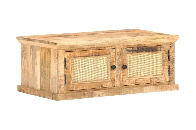 Sofabord 90X50X35 cm Massivt Mangotræ Og Naturlige Rør - Brun - Møbler - Borde - Sofabord