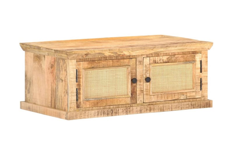 Sofabord 90X50X35 cm Massivt Mangotræ Og Naturlige Rør - Brun - Møbler - Borde - Sofabord