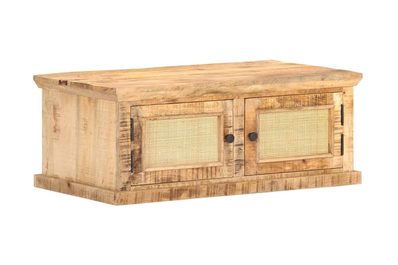 Sofabord 90X50X35 cm Massivt Mangotræ Og Naturlige Rør - Brun - Møbler - Borde - Sofabord