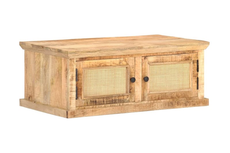 Sofabord 90X50X35 cm Massivt Mangotræ Og Naturlige Rør - Brun - Møbler - Borde - Sofabord