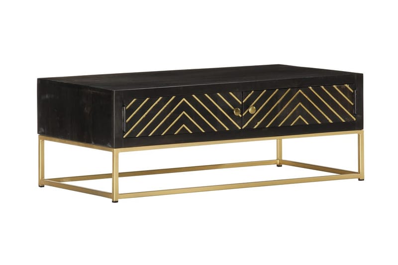 sofabord 90x50x35 cm massivt mangotræ sort og guldfarvet - Sort - Sofabord