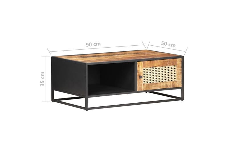 Sofabord 90x50x35 cm ru mangotræ og naturlig rørflet - Brun - Møbler - Borde - Sofabord