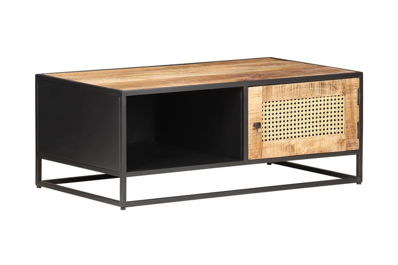 Sofabord 90x50x35 cm ru mangotræ og naturlig rørflet - Brun - Møbler - Borde - Sofabord