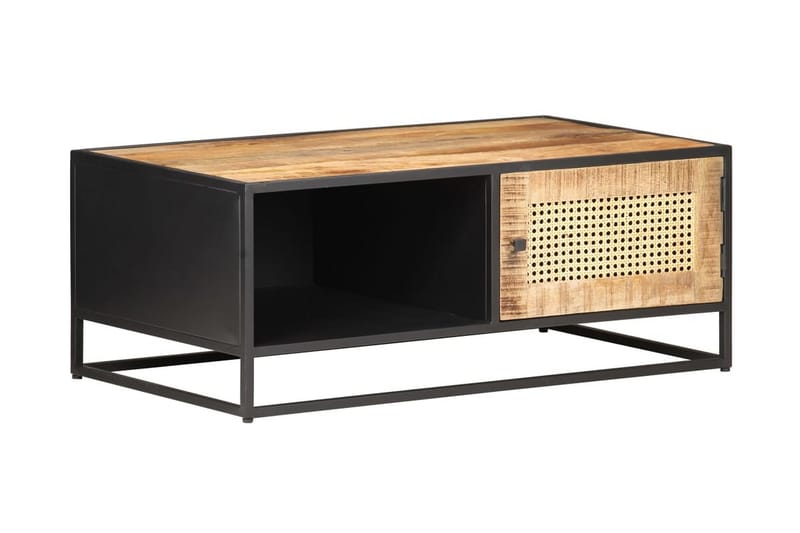 Sofabord 90x50x35 cm ru mangotræ og naturlig rørflet - Brun - Møbler - Borde - Sofabord