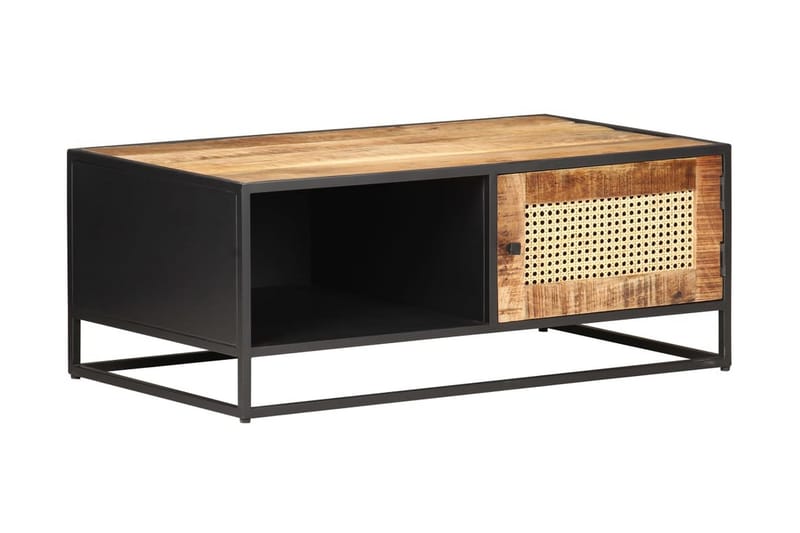 Sofabord 90x50x35 cm ru mangotræ og naturlig rørflet - Brun - Møbler - Borde - Sofabord