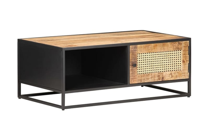 Sofabord 90x50x35 cm ru mangotræ og naturlig rørflet - Brun - Møbler - Borde - Sofabord
