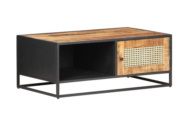 Sofabord 90x50x35 cm ru mangotræ og naturlig rørflet - Brun - Møbler - Borde - Sofabord