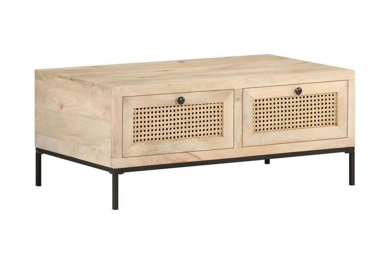 sofabord 90x50x37 cm massivt mangotræ og naturligt rørflet - Brun - Møbler - Borde - Sofabord
