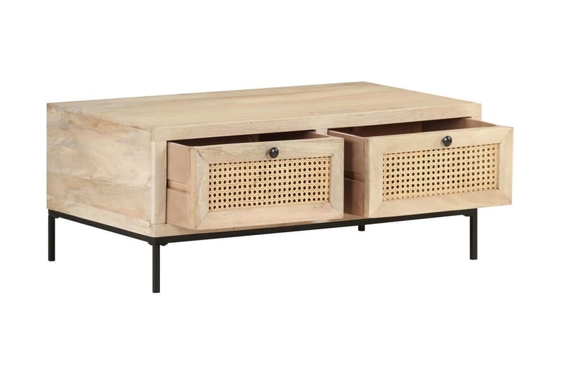 sofabord 90x50x37 cm massivt mangotræ og naturligt rørflet - Brun - Møbler - Borde - Sofabord