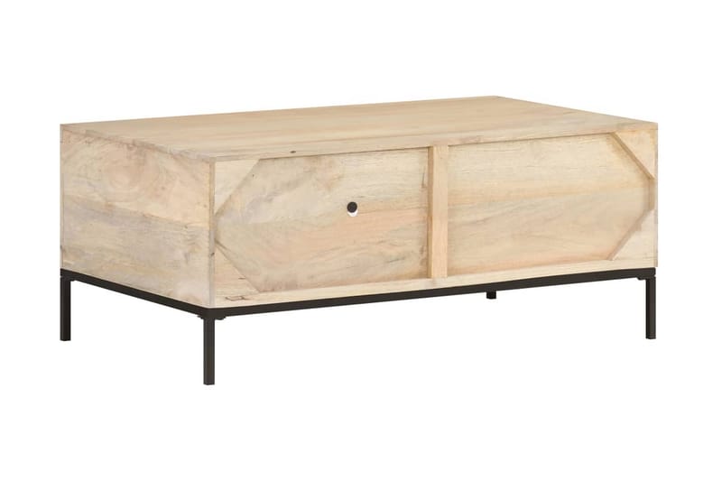 sofabord 90x50x37 cm massivt mangotræ og naturligt rørflet - Brun - Sofabord