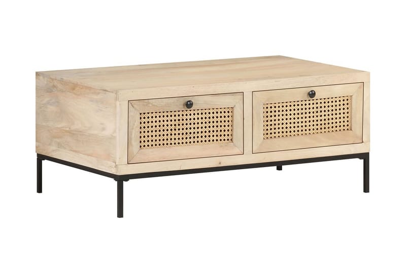 sofabord 90x50x37 cm massivt mangotræ og naturligt rørflet - Brun - Møbler - Borde - Sofabord