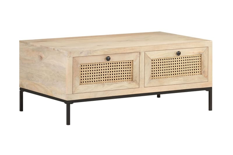 sofabord 90x50x37 cm massivt mangotræ og naturligt rørflet - Brun - Møbler - Borde - Sofabord