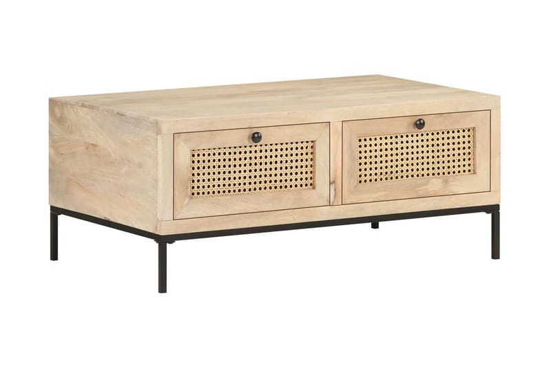 sofabord 90x50x37 cm massivt mangotræ og naturligt rørflet - Brun - Møbler - Borde - Sofabord