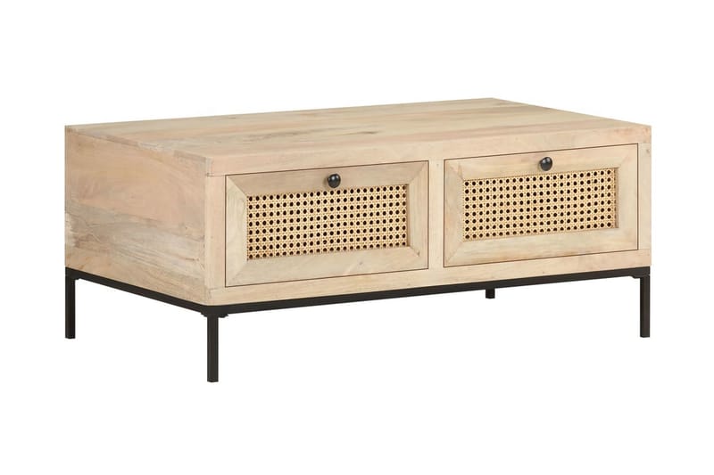 sofabord 90x50x37 cm massivt mangotræ og naturligt rørflet - Brun - Sofabord