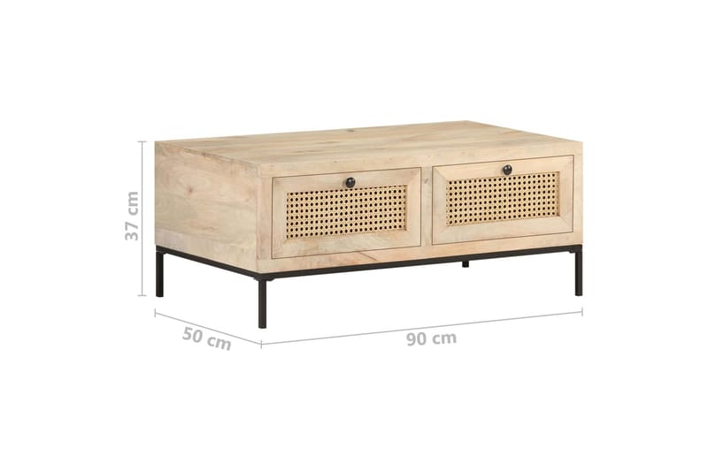 sofabord 90x50x37 cm massivt mangotræ og naturligt rørflet - Brun - Møbler - Borde - Sofabord