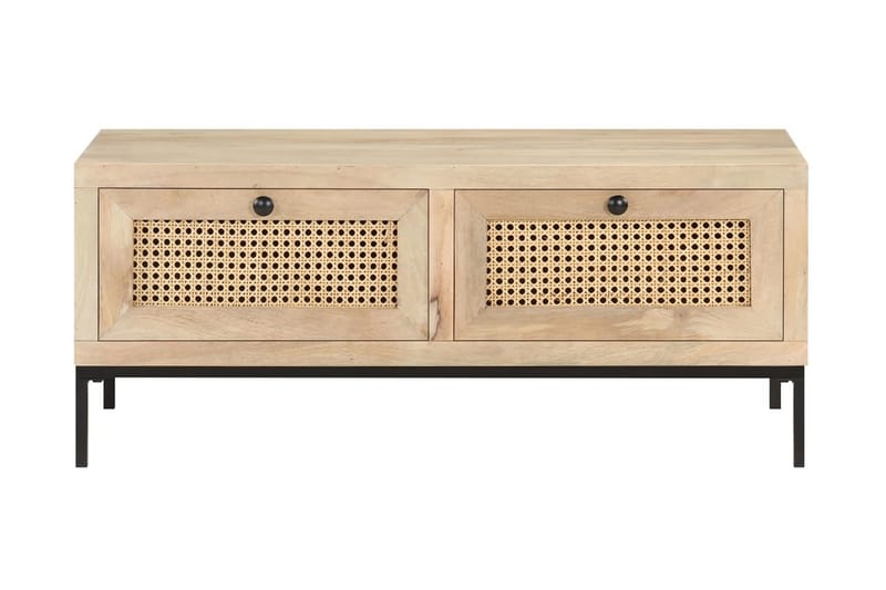 sofabord 90x50x37 cm massivt mangotræ og naturligt rørflet - Brun - Møbler - Borde - Sofabord
