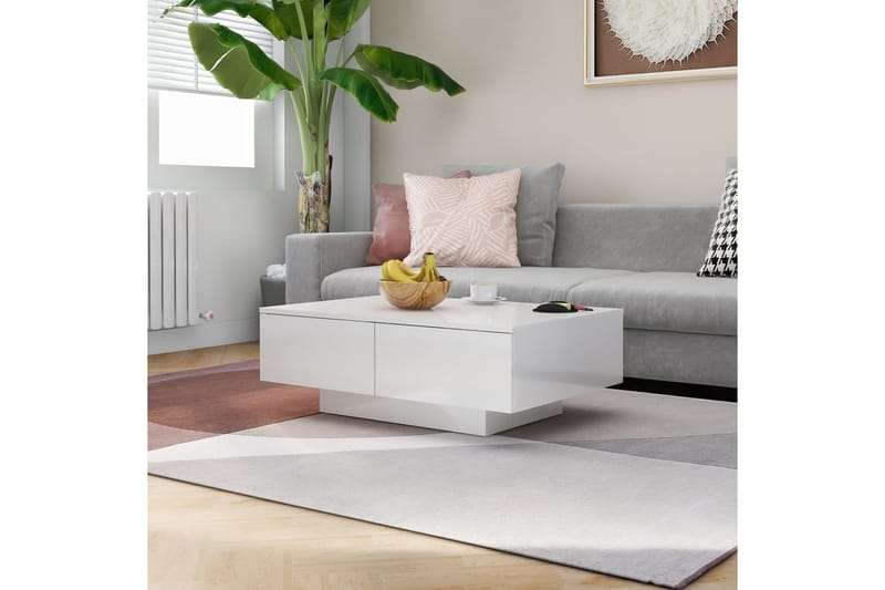 sofabord 90x60x31 cm spånplade hvid højglans - Hvid - Sofabord