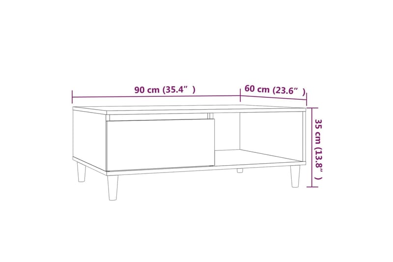 sofabord 90x60x35 cm spånplade brun egetræsfarve - Brun - Sofabord