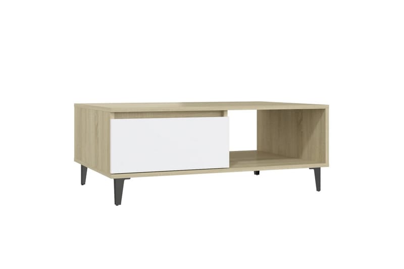 sofabord 90x60x35 cm spånplade hvid og sonoma-eg - Beige - Møbler - Borde - Sofabord