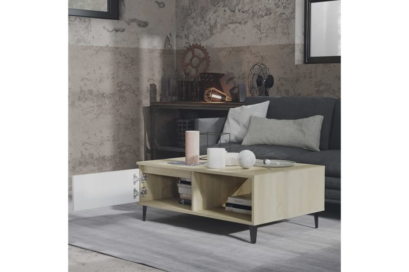 sofabord 90x60x35 cm spånplade hvid og sonoma-eg - Beige - Møbler - Borde - Sofabord