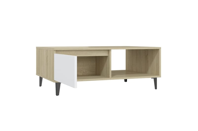 sofabord 90x60x35 cm spånplade hvid og sonoma-eg - Beige - Møbler - Borde - Sofabord